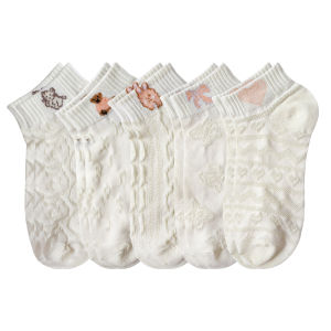 【Free Shipping】5Pairs Tất Gấu Dễ Thương Cho Nữ Tất Trắng Xu Hướng Hoạt Hình Xuân Hè Phong Cách Instagram Cho Nữ Mới 2022