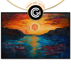 Tranh phong thủy phong cảnh trừu tượng âm dương bầu trời và biển lúc mặt trời mọc tranh treo tường dán tường.CGI-834