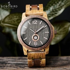 Wood Watch Japanese Movement Mens Quartz Wristwatch BOBOBIRD Top New Design Week Date Display Custom Watches Great Gift Box