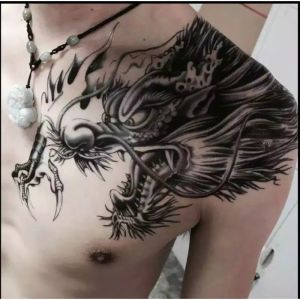 Tato Temporer Sementara Tahan Air Model Naga Besar Hitam