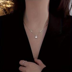 [fenggongshuode] Fashion 925 Sterling Round Zircon Necklace Minimalist Style Charm Choker Pendant Party Gift For Womens Fine Jewelry