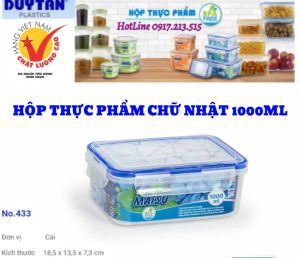 Hộp Đựng Thực Phẩm Chữ Nhật Matsu 1000ml (18.5 x 13.5 x 7 cm)- Nhựa Duy Tân kín và dùng được trong lò vi sóng