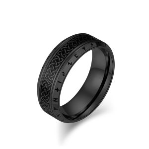 Nhẫn nam bằng thép không gỉ họa tiết nút thắt Celtic mạ vàng bạc cổ điển màu đen trang sức cổ điển. AutoMaxion