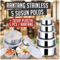 MM - RANTANG 5 SUSUN STAINLESS STEEL / POLOS KOTAK MAKAN TEMPAT MAKANAN BEKAL FRESH BOX TUTUP PLASTIK / TOPLES. 