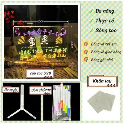 Oldlaiben Bảng ghi chú led acrylic cỡ lớn phát sáng kèm bút nhiều màu trang trí bàn học văn phòng
