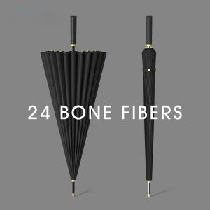【High-quality】Black 24 Bone automatic Reinforced Umbrella Golf Straight Long Handle Umbrella Large Oversized Windproof Double Rainstorm Business Umbrella Sun Protection luxury double-layer umbrella