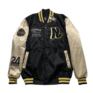 Varsity Jacket Hitam Cream N24 Essent Taslan Bordir Premium Elegant