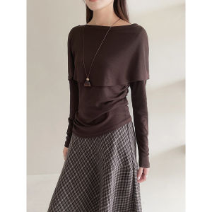 Women Fashion 2026 New Autumn Detachable Shawl Off‑Shoulder Blouse Elegant Long Sleeve Casual T‑Shirt Top