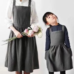 WANGCAI Minimalist Kitchen Cooking Apron Solid Color Adult/Children Childrens Apron Machine Washable Household Gardening Work Uniform Cooking Baking