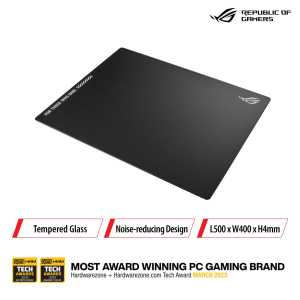 ASUS ROG Moonstone Ace L Tempered Glass Gaming Mousepad - Large Size Tempered Glass Surface & Anti-Slip Silicone Base
