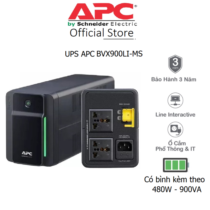 Bộ lưu điện UPS APC BVX900LI-MS Công suất 480Watts /900VA, Có bình ...
