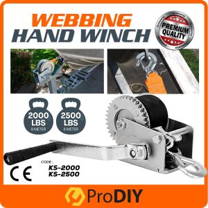 2000Lb / 2500Lb Heavy Duty Manual Webbing Hand Winch Crank Gear Synthetic Strap 4x4 Pickup ATV Boat Container