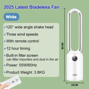 KANAZAWA Electric Bladeless Fan with Remote Control and Air Filtration Function Floor Stand Silent