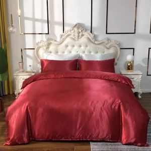 Imitated Silk Duvet Cover Set King Size For Double Bed Queen Twin Satin Pillowcase Bedding Sets Quilt Comforter Solid Luxury Bedding