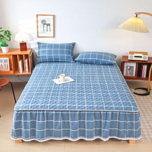 Skin-friendly Cotton Lace Quilted Bed Mattress Protector Cover 4/5/6 Feet Skirt Bedsheet Bedspread (pillowcase Not Included)