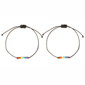 THANKSKY 2Pcs Màu kẹo Vòng tay trái tim cầu vồng Có thể điều chỉnh Charm Boho Vòng tay bện tình bạn Thời trang Đầy màu sắc Vòng tay đôi Người yêu