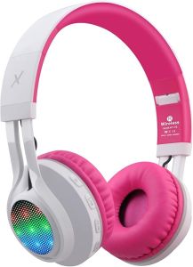 หูฟังบลูทูธสำหรับเด็ก Riwbox WT-7S หูฟังสเตอริโอไร้สายพับได้พร้อมไฟ LED ไมโครโฟนและการควบคุมระดับเสียงสำหรับพีซี/แท็บเล็ต/ทีวี/การเดินทาง (สีน้ำเงิน)