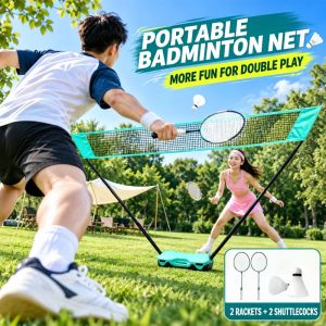 Foldable Portable Badminton Set Complete Kit with Net 2 Rackets & Shuttlecocks Outdoor Indoor Family Sports Game