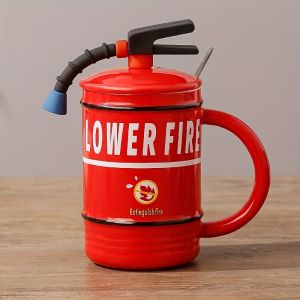 ArtLiving 480ml Fire Extinguisher Mug Porcelain Coffee Mug with Lid & Spoon Unique Gift Mug