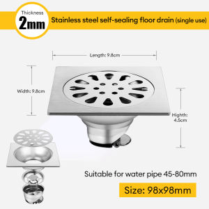 BM 304 Stainless Steel Rectangular Floor Drain with Odor Trap Anti Insect Anti Block Floor Strainer