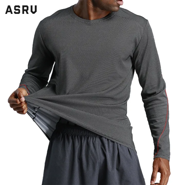เสื้อยืดคอกลม ASRV เสื้อยืดผู้ชาย เสื้อผ้าผู้ชาย t shirt for men เสื้อกีฬาแขนยาวผู้ชาย,กีฬาวิ่งฟิตเนสแห้งเร็ว Baju Atasan Olahraga เสื้อยืดแขนยาว