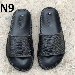 Dép nam quai ngang da bò in mẫu vân trăng cao cấp