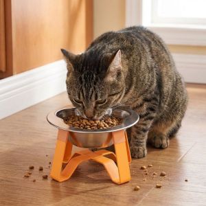 ER52858 Detachable Stainless Steel Cat Bowl Protect Cervical Spine Large Diameter Feeding Bowl Pet Food Bowl Cute Dog Drinking Bowl Indoor Use