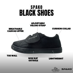 Spako Cushioned Collar Canvas Basic Black School Shoes Size 28-35 Kasut Sekolah Hitam By OnGoin Official