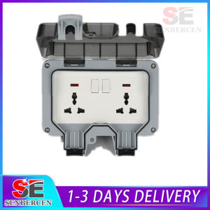 SENBERCEN 2 GANG - DOUBLE WEATHERPROOF SWITCH SOCKET - IP66 WATERPROOF OUTLET (UNIVERSSAL TYPE PLUG)