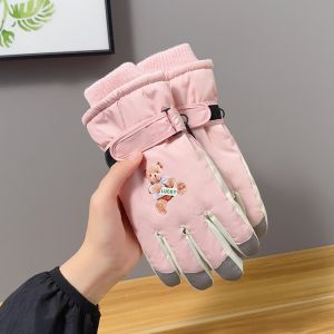 SERAPHYXO หมีสำหรับเด็ก ถุงมือเล่นสกี สีชมพูอมชมพู หน้าจอสัมผัสหน้าจอสัมผัส ถุงมือขับรถยนต์ กันน้ำกันน้ำได้ อุปกรณ์ขี่จักรยาน ถุงมือขี่รถจักรยานยนต์ ตั้งแคมป์