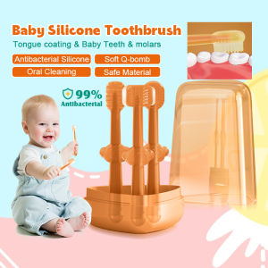 3PCS Baby Oral Cleaner Set Food Grade Material Toothbrush For Kids Soft Silicone Tongue Cleaner Brush with Storage Box