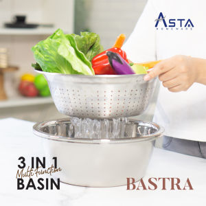 Asta Baskom Stainless 3 In 1 Parutan Saringan Sayur  Beras Buah Multifungsi Mangkok Tebal Anti Karat