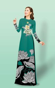 [HCM]Áo dài truyền thống in sen Nhật cao cấp - KHÔNG KÈM QUẦN
