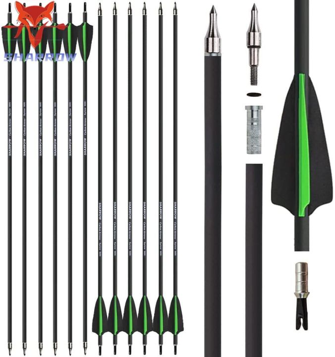 32 Flèches Carbone SHARROW 5 Plumes – SP400-800 Pour Arc Chasse Ou Cible