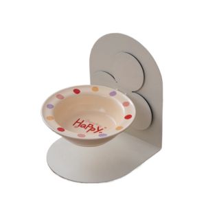 PUZHE ถอดออกได้ ชามเซรามิกรูปแมว ปกป้องปากมดลูก ปรับความสูงได้ ชามน้ำแมว ผลิตภัณฑ์สัตว์เลี้ยง พร้อมขาตั้งแม่เหล็ก จานให้อาหารสัตว์เลี้ยง สำหรับแมวและสุนัข