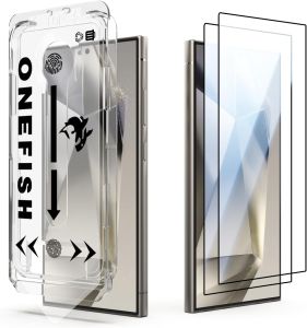 OneFish Screen Protector Compatible with Samsung Galaxy S24 Ultra[6.8 Inch] 9H Tempered Glass HD Clear Scratch Resistant 10s Auto Dust-Elimination Installation Support Fingerprint Unlock2 Pack