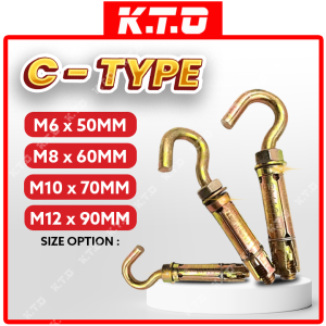 1pcs M6 M8 M10 M12 Expansion Hook Bolt Anchor Screw Eye Wall Plug Hook Skru Cangkuk Dinding
