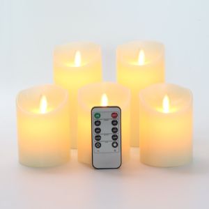 Flameless LED Candles Diameter Φ7.5 cm Battery Operated Real Wax Pillars & Moving Flame Wick with 10-Key Remote Control Timer