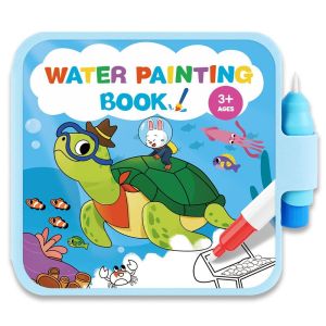 FLYING Cartoon Animals Kids Water Painting Books Reusable No-Mess Water Doodle Book Portable Water Pens Included Educational Doodle Drawing Toy For Kids Birthday Gift