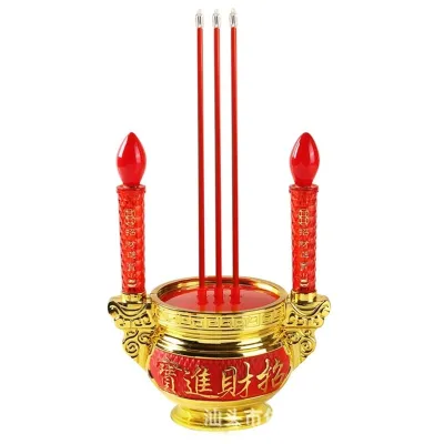 Lampu Lilin Listrik Led Warna Emas Doube Gun Lampu Sembahyang Lilin Led Lampu Dupa Hiolo Set Listrik