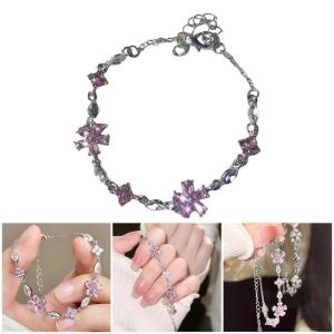 Elegant Pink Zircon Cherry Flower Bracelet Adornment for Women and Girls Cherry Blossoms Gift