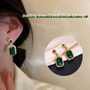 1/3Pair Fashionable Green Crystal Zircon Earrings and Ear Studs High-end and Luxurious Sparkling Earrings