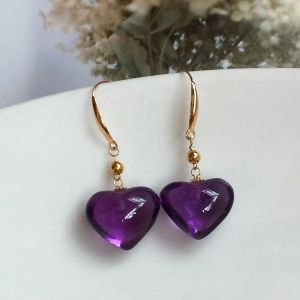 Montagne Jewelry 18K Pure Gold Earring Love Heart Shape Design Fine Jewellery Natural Top Grade Brazil Quartz Crystal 12.5x9.5mm Amethyst Earring Drop Earrings