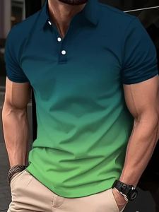 Jeans Fritz Teal Green Gradient Printed Polo Shirt For Men Short Sleeve Regular Fit Breathable Casual Summer Top COD Fast Delivery