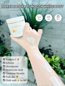Kem Body Narci Natural Smooth White Cream 200g Hàn Quốc dưỡng trắng da body nâng tone ẩm mịn