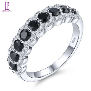 Lohaspie Jewelry Real 1.2 Carats 925 Silver Ring Women Original Natural Black Spinel Ring 925 Silver Jewellery With Stones Birthday Gift For Women Silver 925 Original Jewelry