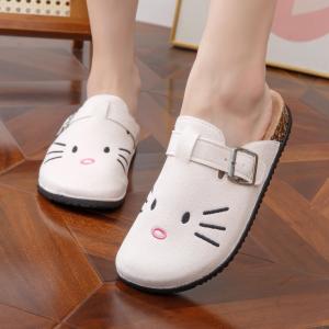 New Womens fashionable Canvas closed-toe Clog sandals Korean style cute cat design trendy sandals for wearing outdoors rubber sole non-slip sandals stylish canvas cute cat sandals 0140523
