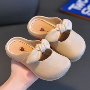 Cute bow soft bottom girls summer outwear slippers flat home sandals girls parentchild slippers