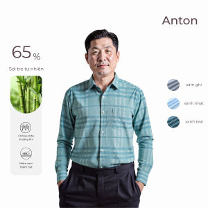 Áo Sơ Mi Nam Công Sở Trung Niên Anton Somianton Xanh Dương Dài Tay Họa Tiết Sọc Chìm Sợi Tre Bamboo - ZAT203