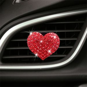 PERNEAKY Girls Gifts Car Accessories Auto Ornament Car Air Freshener Heart-shaped Rhinestone Car Aromatherapy Clip Car Aroma Diffuser Air Outlet Decoration Auto Perfume Clip